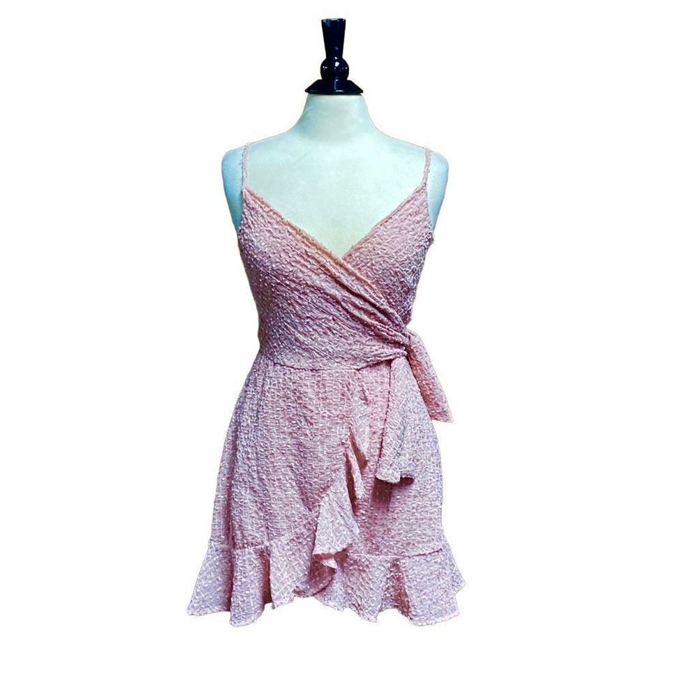 Pink Spaghetti Strap Ruffle Wrap Dress Size Medium